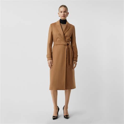 Burberry Peak Lapel Cashmere Wrap Coat In Dark Sand